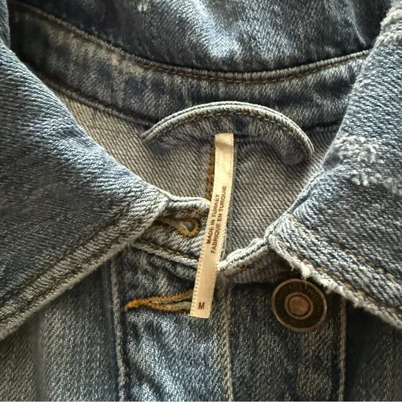 Free People Long Distressed Denim Jacket - Picture 2 of 3